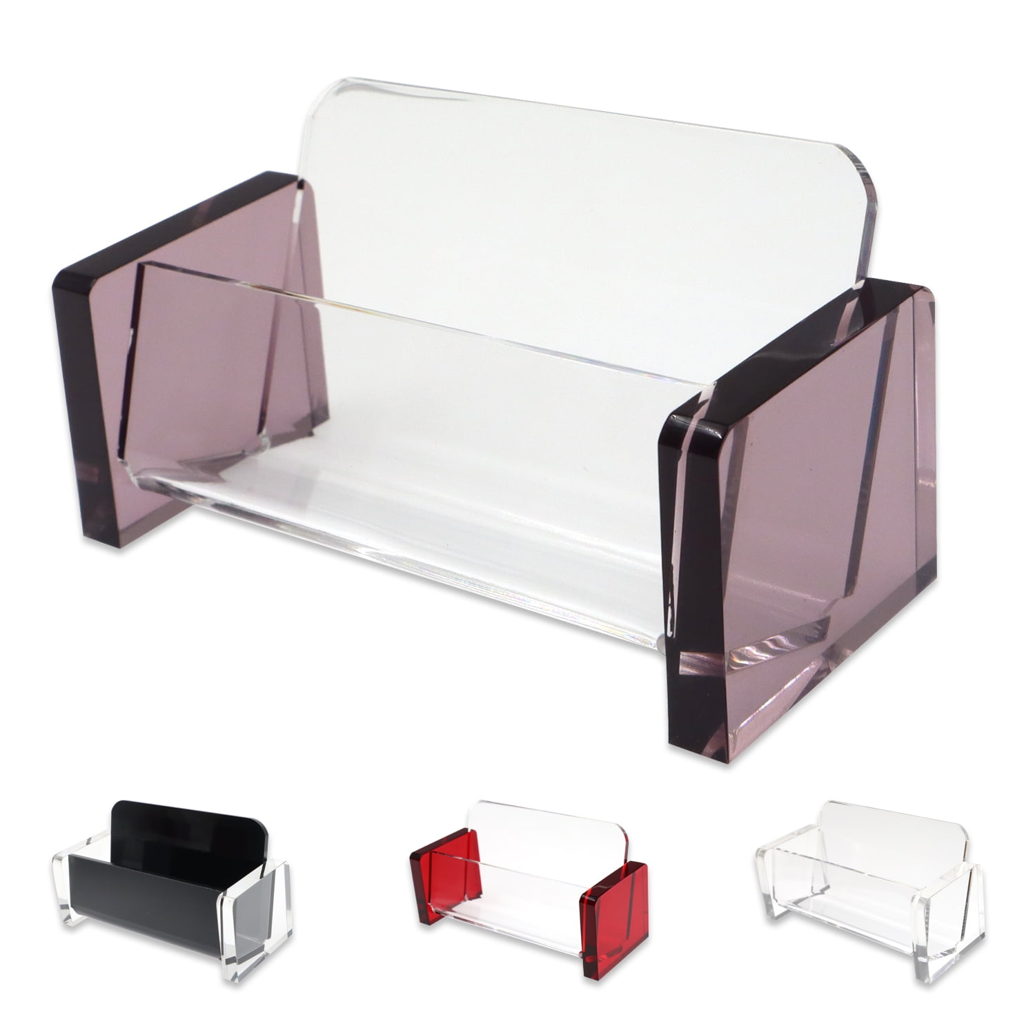 Acrylic Business Card Holder for Desk, Clear Business Card Stands for Display, Desktop Name Card Holder, Modern Organizer Rack for Office Study Countertop, Tables (Purple)