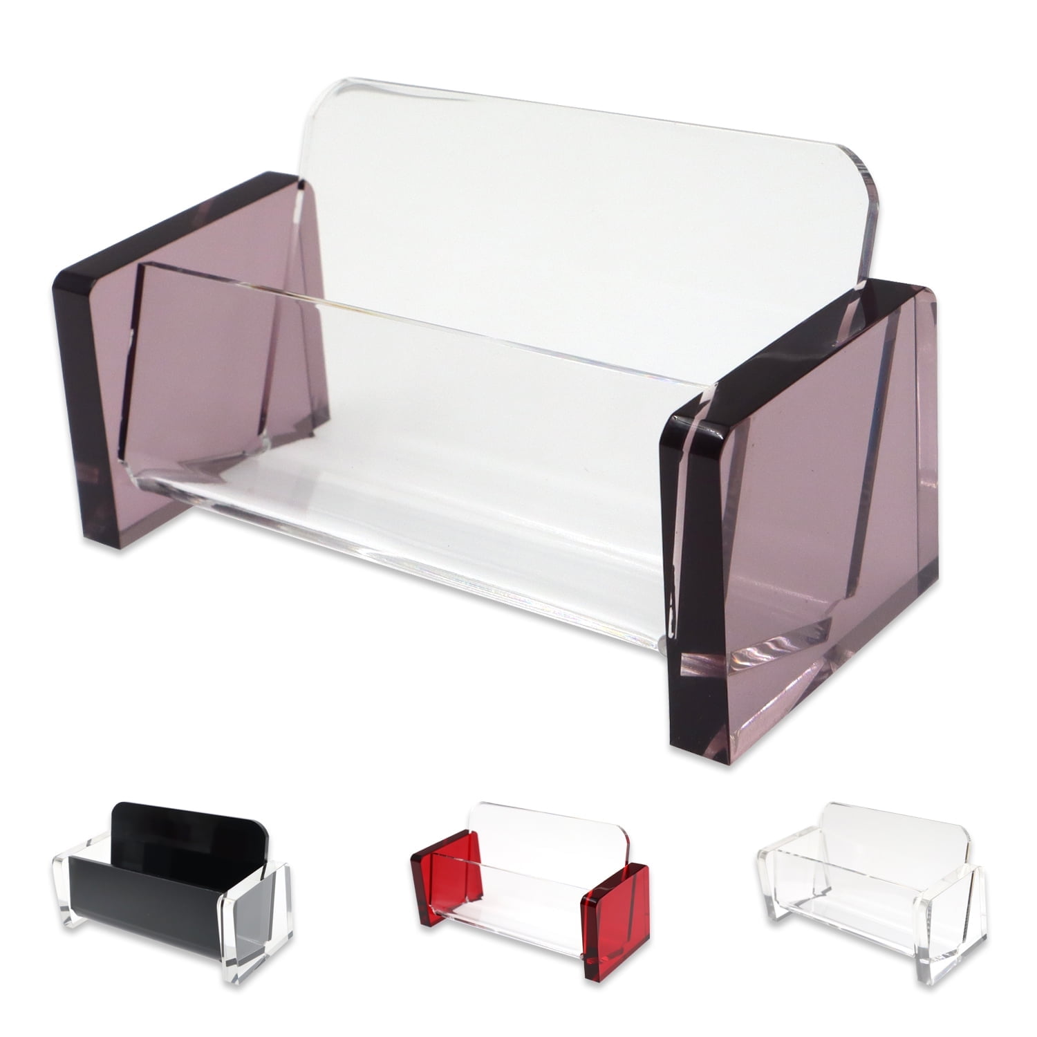 Acrylic Business Card Holder for Desk, Clear Business Card Stands for Display, Desktop Name Card Holder, Modern Organizer Rack for Office Study Countertop, Tables (Purple)
