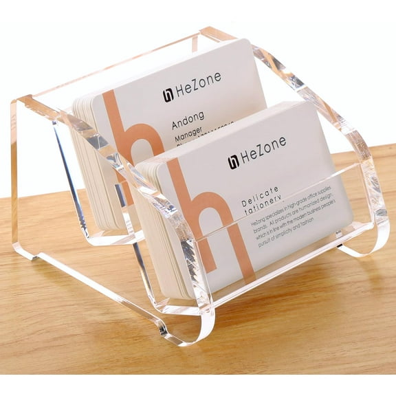 Acrylic Business Card Holder For Desk, Clear Business Cards Holder 2 Tier 2 Slots,Business Card Holder Display For 100 Business Cards(2 Tier-H)