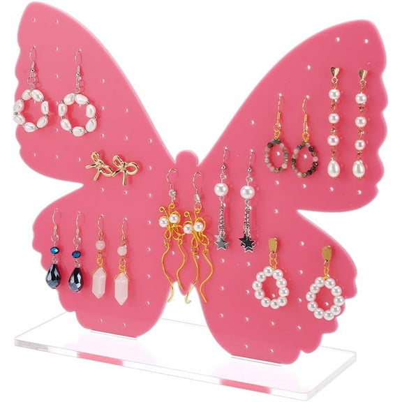 Acrylic Butterfly Earring Display Stand 108 Holes Deep Pink with Clear Base for Ear Stud Organize 9.84x3.15x7.87inch Earring Storage Rack for Jewelry Sellers Crafters Showcasing Deep Pink 1set