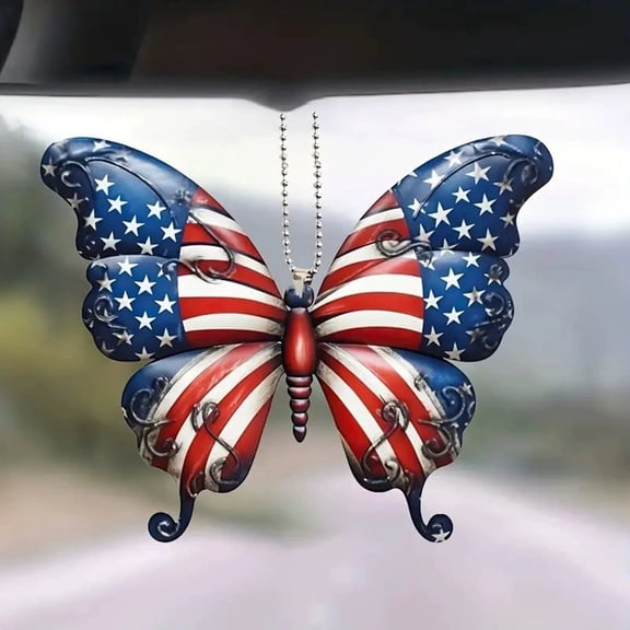 Acrylic Butterfly Pendants for 4th of July Decor 2D Independence Day Memorial Day Red White Blue Decoration Hanging Ornaments Tree Ornament Home Garden Outdoor Wall Art Festive Display