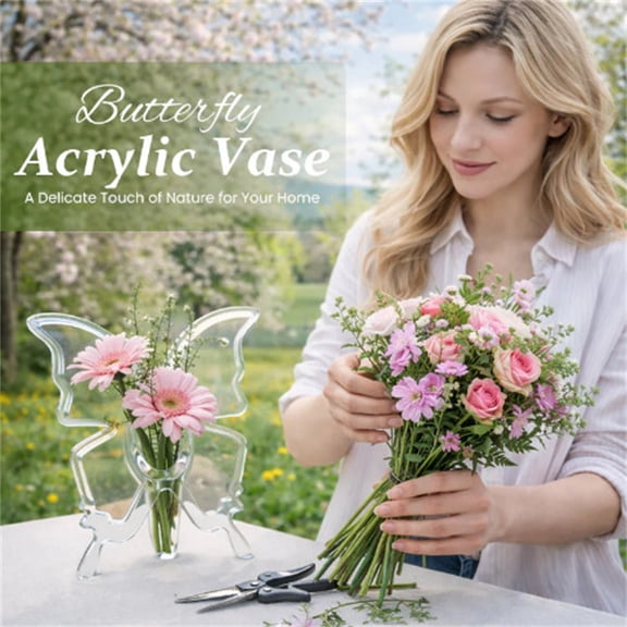 Acrylic Butterfly Vase for Flowers,Clear Art Flower Vases for Centerpieces Table Decoration,Acrylic Flower Vase for Home/Living Room/Office/Wedding/Coffee Table/Party Decor
