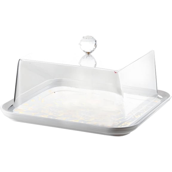 Acrylic Cake Cover Insulated Food Dome Clear Cake Tray Dining Table Protector Cake Holder for Festive Party Dessert Kitchen, Square gold L