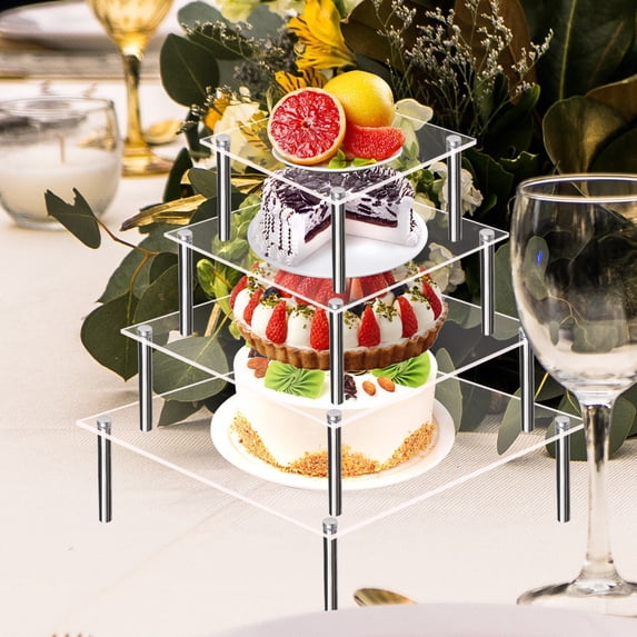 Acrylic Cake Display Rack, Transparent Acrylic, Metal, Elegant Square Design, Dessert Tower for Engagement, Birthday, Thanksgiving, Table Placement
