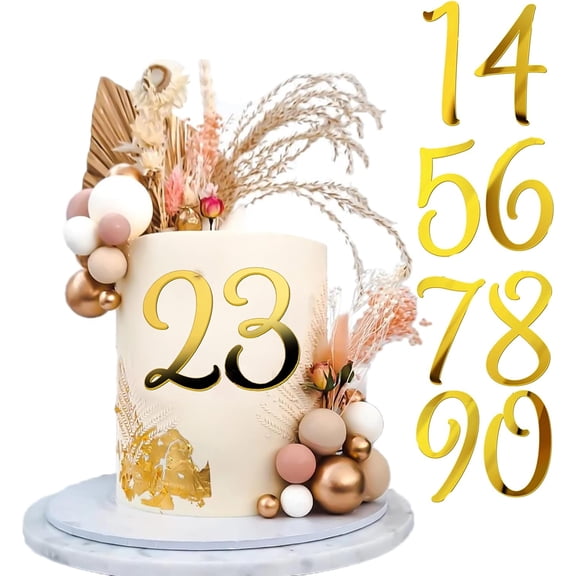 Acrylic Cake Numbers Topper, 0-9 Numbers Happy Birthday Cake Topper Gold Acrylic Wedding Party Cupcake Toppers for Birthday Party Wedding Anniversary Decorations
