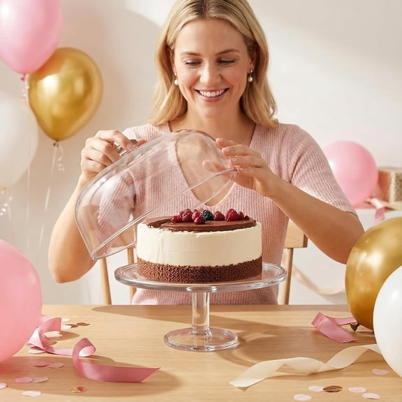 Acrylic Cake Stand with Dome 12 Inch Clear Rotating Spinner Display Holder for Wedding Party