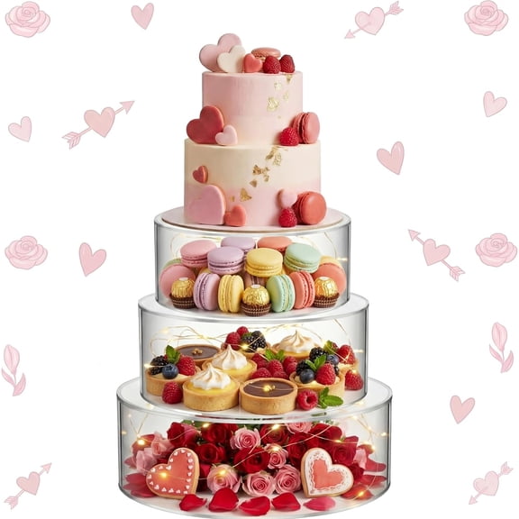 Acrylic Cake Stand with LED Lights  Clear Fillable Cake Riser Round  Case Box for Wedding Birthday Holiday Party Food Display
