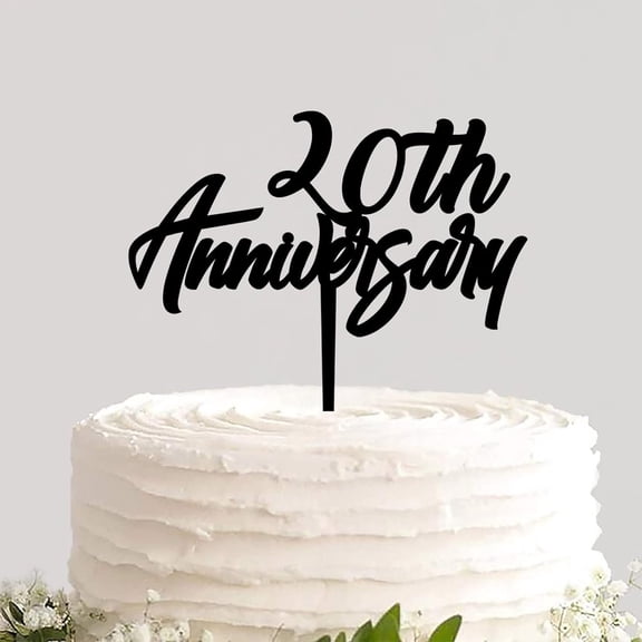 Acrylic Cake Topper Customized Colors Happy 20th Anniversary Reusable Pastries Cake Insert Sign Cake Decoration Supplies for Anniversary Celebration Ceremony Party Supplies