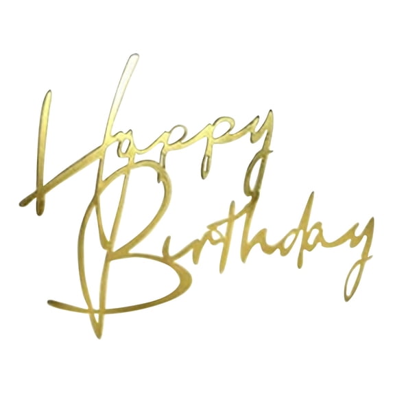 Acrylic Cake Topper, Metallic Gold Happy Birthday Script Style, 1 Pack Decorative Insert, For Kids Birthday Party Celebration Dessert Centerpiece Decoration