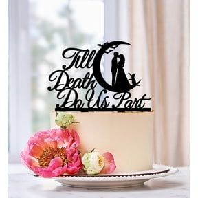 Acrylic Cake ToppersHalloween Wedding Cake Topper, Till Death Do Us Part Wedding, Cake Decor for Wedding/Engagement/Bridal Shower/Bachelorette Party Decorations Black Glitter