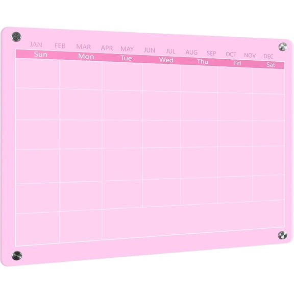 Acrylic Calendar Dry Erase Board for Wall,15.7''x11.8'',Pink Monthly Calendar Whiteboard for Home,Office, School