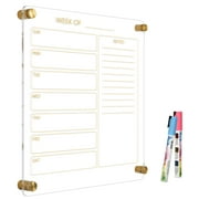 Acrylic Calendar for Wall, 12"x14" Ultra Clear Golden Dry Erase Board Weekly Planner Wall Mounted Board, Non-Magnetic Frameless White Board for Home, Office, Wall