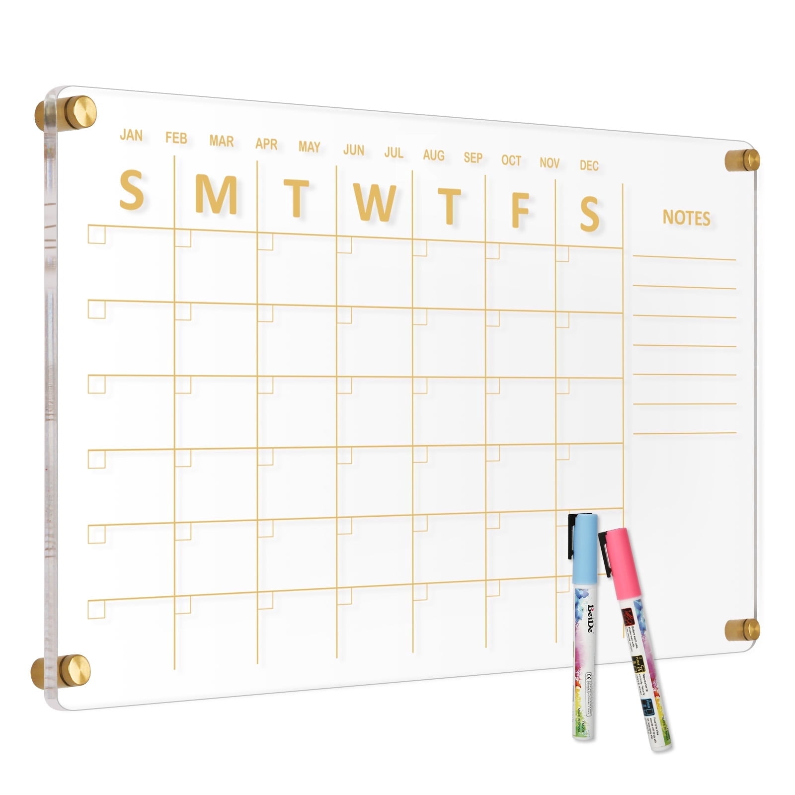 DOLLAR BOSS Acrylic Calendar for Wall Whiteboard, 24''x16'' Weekly Clear Dry Erase Board, Wall Hanging Non-Magnetic Floating Frameless Gold Print Whiteboard with Markers, for Home, Office. Wall Decor