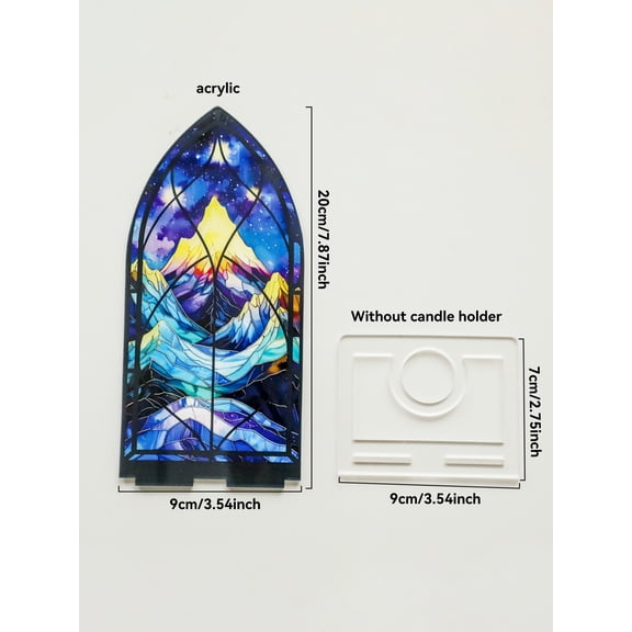 Acrylic Candle Holder Gothic Arch Design with Colorful Dragon & Starry Sky Pattern Tabletop Decor for Home,Living Room & Bedroom