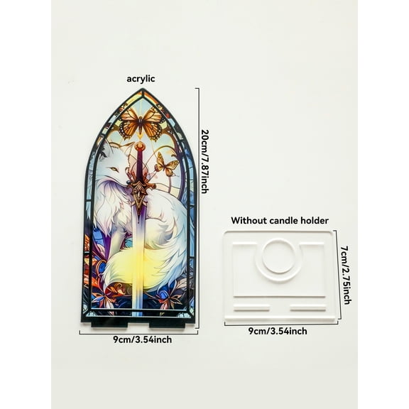 Acrylic Candle Holder Gothic Arch Design with Colorful Dragon & Starry Sky Pattern Tabletop Decor for Home,Living Room & Bedroom