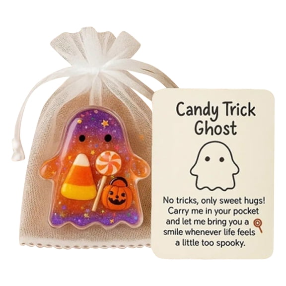 Acrylic Candy Trick Ghost Token with Message Card and Organza Bag, Halloween Gift