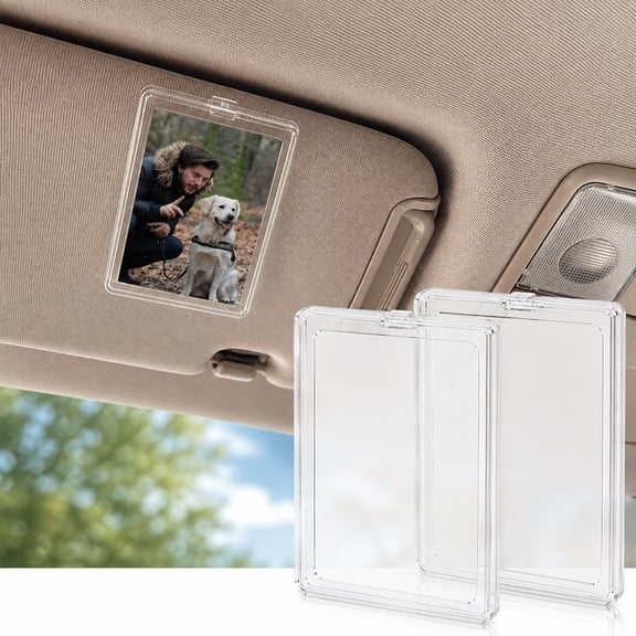 Acrylic Car Sun Visor Photo Holder 2 Pack, Clear Slim Picture Display Clip for Auto Visor, Dashboard Photo Frame for Memory Card Print, 4.7 Inch