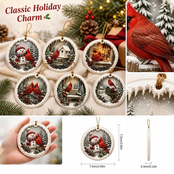 Acrylic Cardinal Tree Decor Featuring 3-Inch Diameter Winter Birdhouse Design, Aesthetic Home Decor for Mantel and Window Display, Festive Christmas Decorations Set of 1