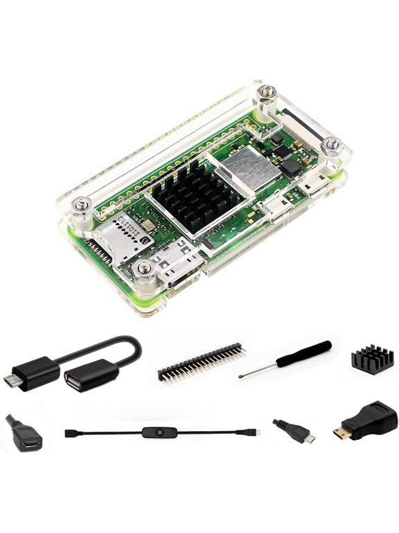 Acrylic Case Kit Compatible with Raspberry Pi Zero 2 W Includes Heatsink, HDMI Adapter, OTG Cable, Header Pins & Screwdriver for DIY Projects