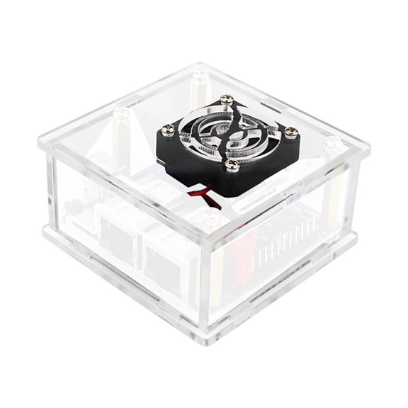 Acrylic Case for Orange Pi R1 Plus LTS Transparent Design, Vented with Fan for Optimal Cooling Case