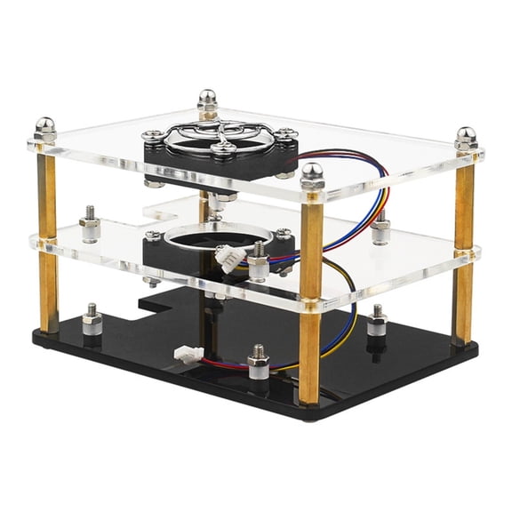 Acrylic Case for Pi 5 Transparent Clear Case Enclosure Box with Cooling Fan and 4Pcs Coppers Heatsinks