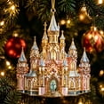 thumbnail image 1 of Acrylic Castle Christmas Ornament, Golden Castle Hanging Pendant, Magical Princess Castle Decor for Christmas Tree, 1 of 7
