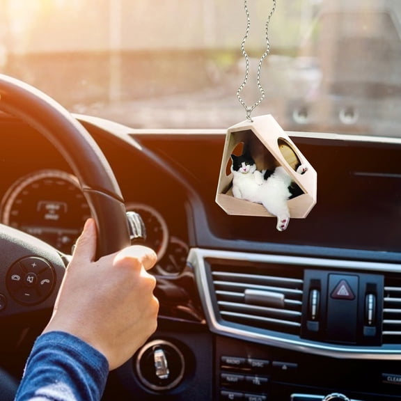 Acrylic Cat Pendant Car Rearview Mirror Ornament | Double-Sided Print | Hanging Animal Decoration | 2 Pack | 9.5x10.5cm | Fits Cars, Doors, Wreaths | Cute Kitten Accessory