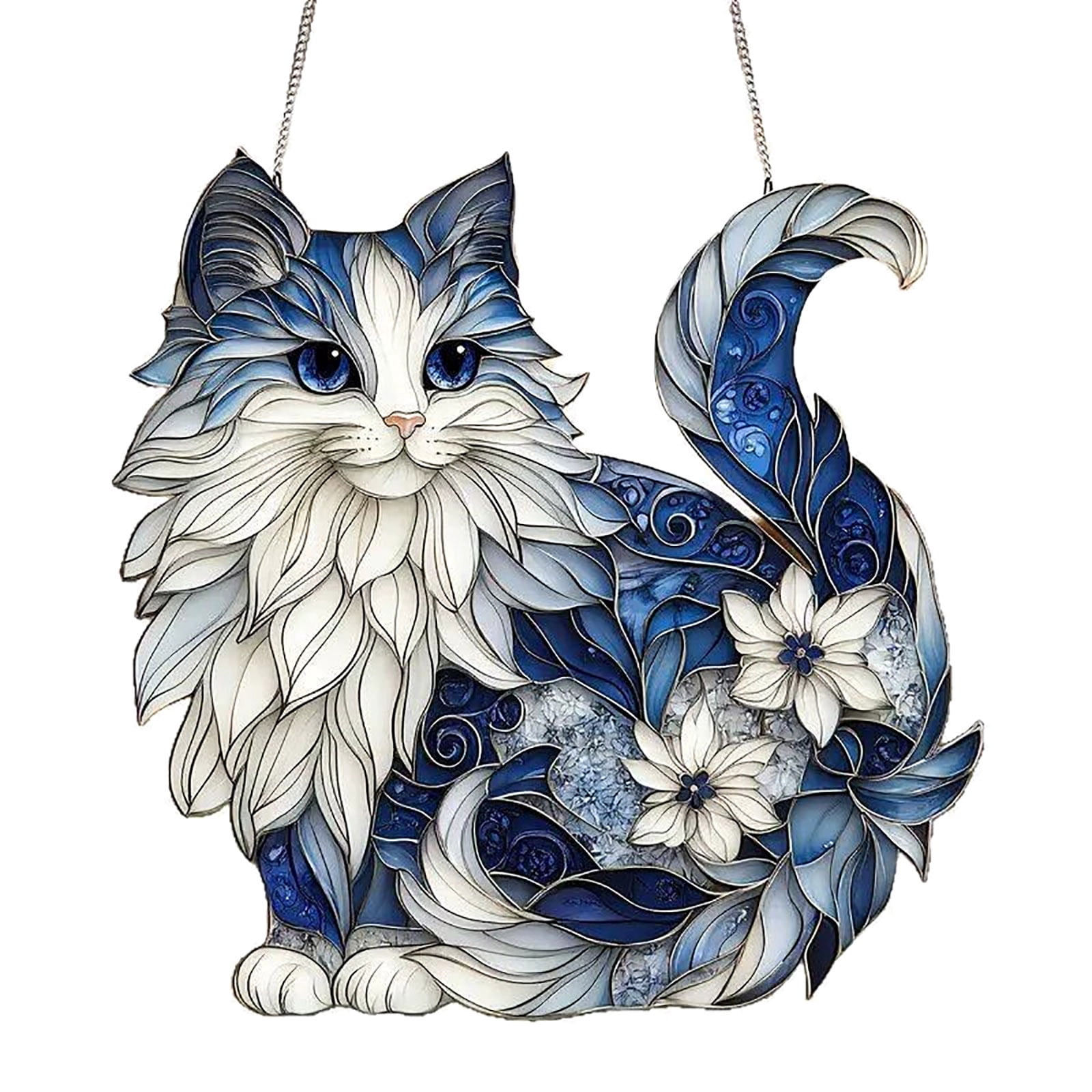 Acrylic Cat Sun Catcher Window Hanging Stunning Blue and White Cat ...