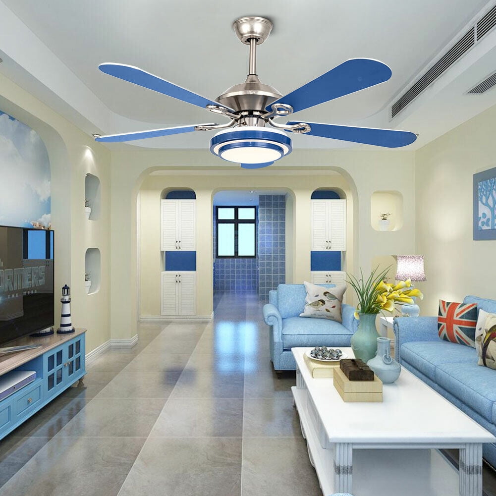 Acrylic Ceiling Fan Light Chandelier Lamp LED Dimmable 5-Blade with Remote Blue