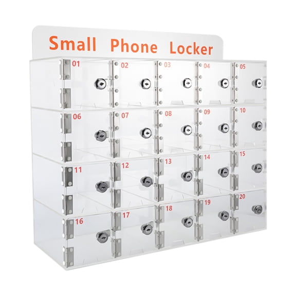 Acrylic Cell Phone Locker Box Storage Cabinet Pocket w/Keys 20 Slots Clear 20.7*7.3*16.4inch for Offices, Conference Rooms, Cinemas