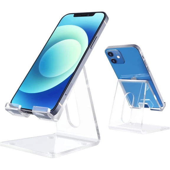 Acrylic Cell Phone Stand for Desk, Clear Phone Holder Dock for Desk, Compatible with iPhone 13 12 11 Pro Max XR XS X SE 8 iPad All Android Phones Tablets