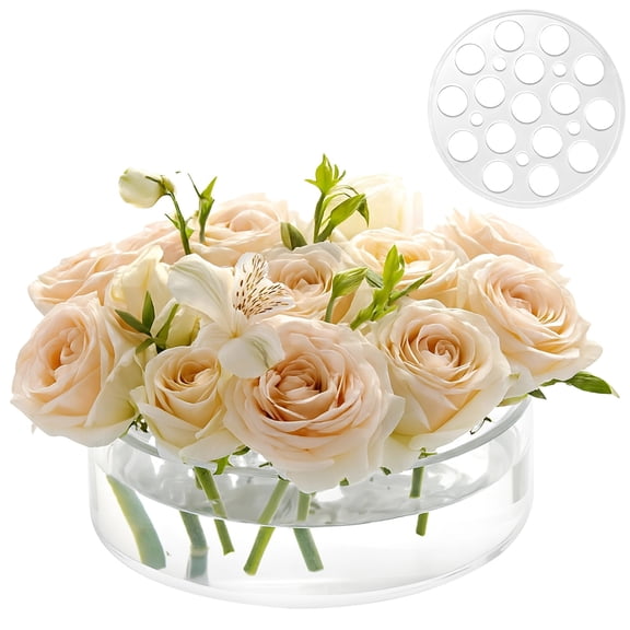 Acrylic Centerpiece Vase, Low Profile Design, Clear Unbreakable Flower Holder with Detachable 21 Hole Grid, Ideal for Dining Table Decor, Home, and Event Floral Arrangements