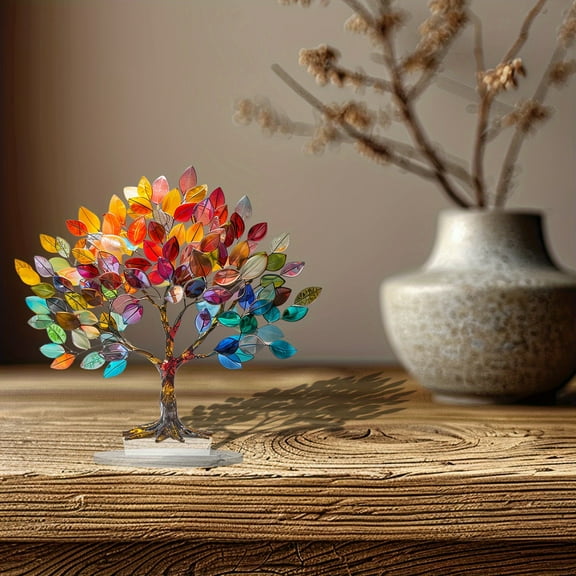 Acrylic Chakra Tree Desktop Ornament • Spiritual Crystal Money Tree Decor • Positivity Healing Energy Tree • Wealth Luck Attraction Office Home Decor