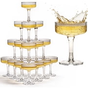 Ksestor Plastic Champagne Glasses - Set of 20 Coupe Glasses - Wedding Glasses for Bride and Groom - 7 oz Champagne Tower