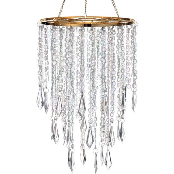 Acrylic Chandelier Ceiling Light Shade Beaded Hanging Pendant Lampshade with Gold Frame for Bedroom for Wedding Party H12.9" X W8.7" 3 Tiers