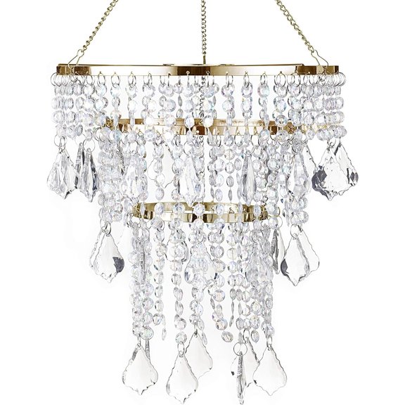 Acrylic Chandeliers Lampshade - Mini Beaded Fixture - Pendant Ceiling Light Shade - for Wedding Bedroom Hallway Bathroom - Gold Chandelier H11.4''X D9.84''