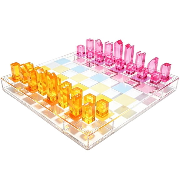 Acrylic Chess & Checkers 2-in-1 Board Game Set with Transparent Game Board and Playing Pieces