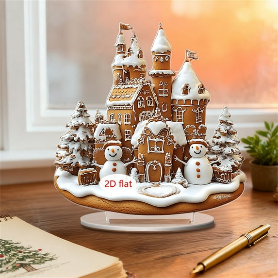 Acrylic Christmas Carousel Castle Ornaments, 2D Themed Holiday Decorations for Festive Home Display, Tabletop Mantel Shelf Decor, Christmas Village Scene, Gingerbread House Style, Seasonal Party Gift