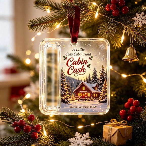 Acrylic Christmas Cash Holder Ornament | Rolled Money Gift Storage with Hanging Ribbon | Funny Holiday Money Gift Card Alternative for Tree Mantel Wreath Decor