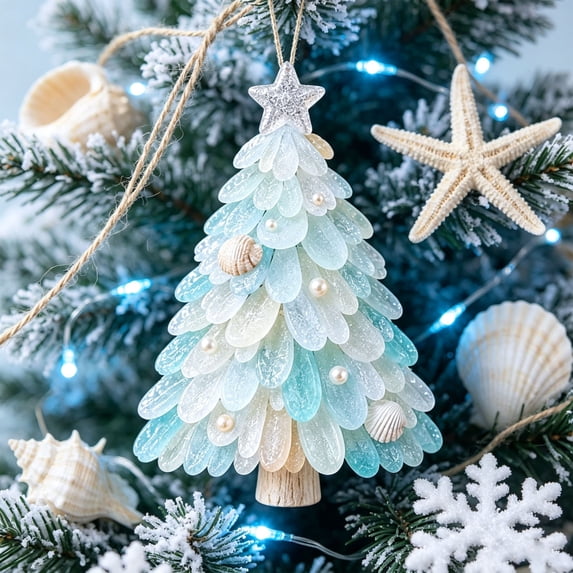Acrylic Christmas Hanging Ornament, Beach Style Mini Christmas Tree Pendant, Solid Acrylic Holiday Decor With Hanging Cord for Tree, Window, Wall, Wreath