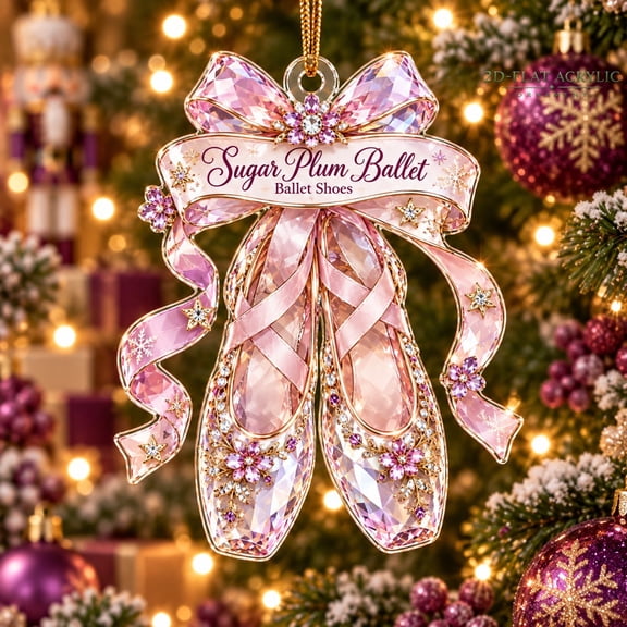 Acrylic Christmas Hanging Ornament, Sugar Plum Ballet Shoes Tree Decoration for Dancers