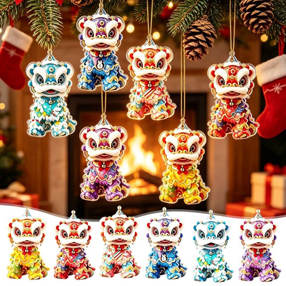 Acrylic Christmas Hanging Ornaments, 2D Flat Car Rearview Mirror Pendant, for Tree Backpack Wall Decor, 3.14x1.96x0.11 Inch, Set of 6