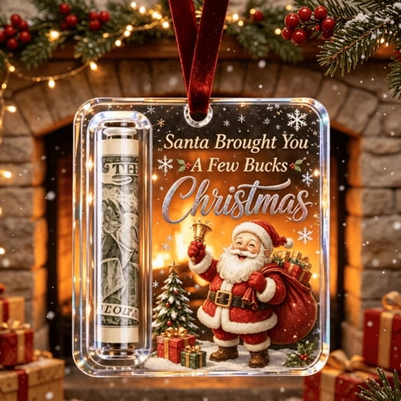 Acrylic Christmas Money Holder Ornament, Cash Gift Card Holder with Velvet Ribbon for Tree, Mantel, and Holiday Display