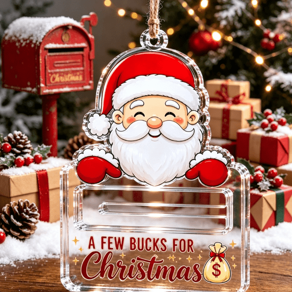 Acrylic Christmas Money Holder Ornament, Cash Gift Card Holder with Velvet Ribbon for Tree, Mantel, and Holiday Display
