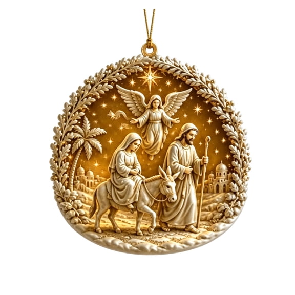 Acrylic Christmas Nativity Scene Hanging Ornament 3.15 In Flat Religious Tree Decor Shepherd Visit Design