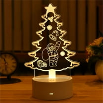 Acrylic Christmas Night Light - USB Plug LED Bedside Lamp with 3D Effect, Warm White Glow for Bedroom, Gifts (3W, Compact) C