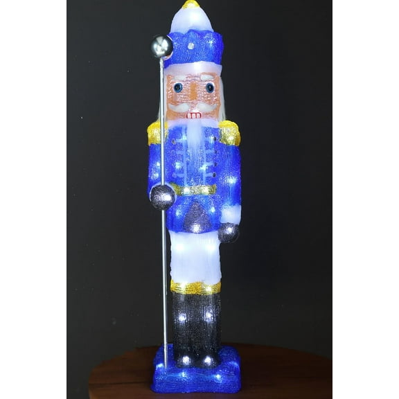 Acrylic Christmas Nutcracker Figure Decor with LED Lights Festive Window Fireplace Tabletop Living Room Indoor Holiday Display Decoration (Blue)