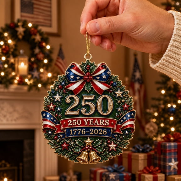 Acrylic Christmas Ornament 250th Anniversary Patriotic Wreath for Tree Holiday Decor