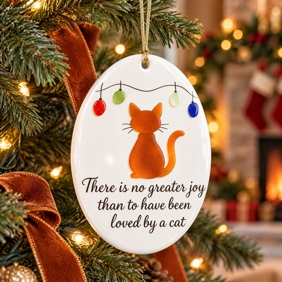 Acrylic Christmas Ornament, Cat Lover Gift with "There is no greater joy than to have been loved by a cat" Quote Hanging Decoration for Xmas Tree Home Decor