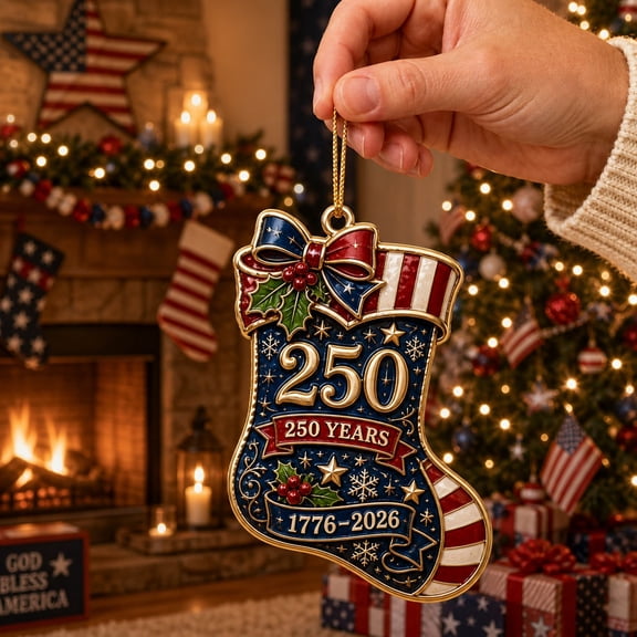 Acrylic Christmas Ornament Patriotic 250th Anniversary Stocking Acrylic Tree Hanging for Christmas Decor